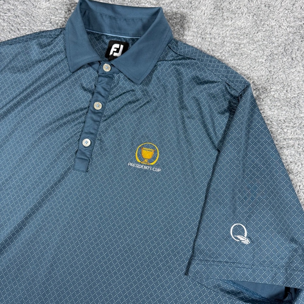 FootJoy Polo Shirt Mens Large Blue Presidents Cup Golf Quail Hollow Diamond Dot